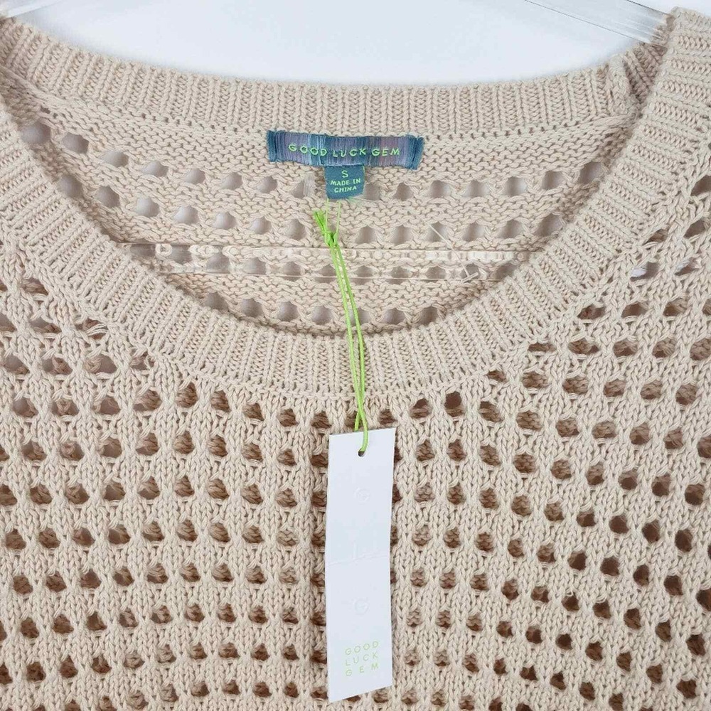 NWT Good Luck Gem  Peach‎ Ombre Cotton Open Weave Sweater Size Small Oversized - Picture 4 of 8
